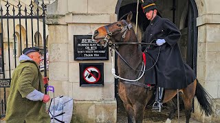 RUDE IDIOT Calls The Guard a C*** and is Charged by the Horse at Horse Guards!