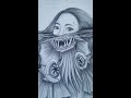 Horror mermaid, dark siren drawing