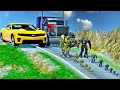 Big & Small Optimus Prime vs Big & Small Bumblebee vs DOWN OF DEATH BeamNG.Drive (Without McQueen)