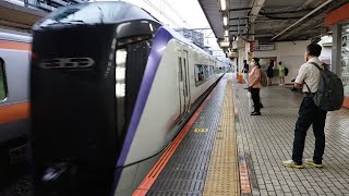 E353系 S206編成 S101編成 特急富士回遊36号・かいじ36号新宿行が83分(1時間22分)遅れて八王子駅2番線に入線するシーン