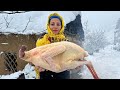 Mix of Cooking giant Turkey in Snowy Day in Village | Stuffed Turkey Recipe