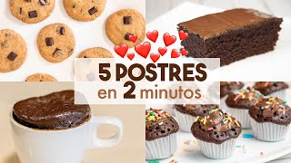 5 POSTRES en MICROONDAS 🍫🍪 | en 2 minutos