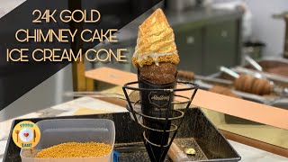 Fun Dessert 24k Gold Chimney Cake Trdelnik Soft Serve Ice Cream Making 金箔冰淇淋