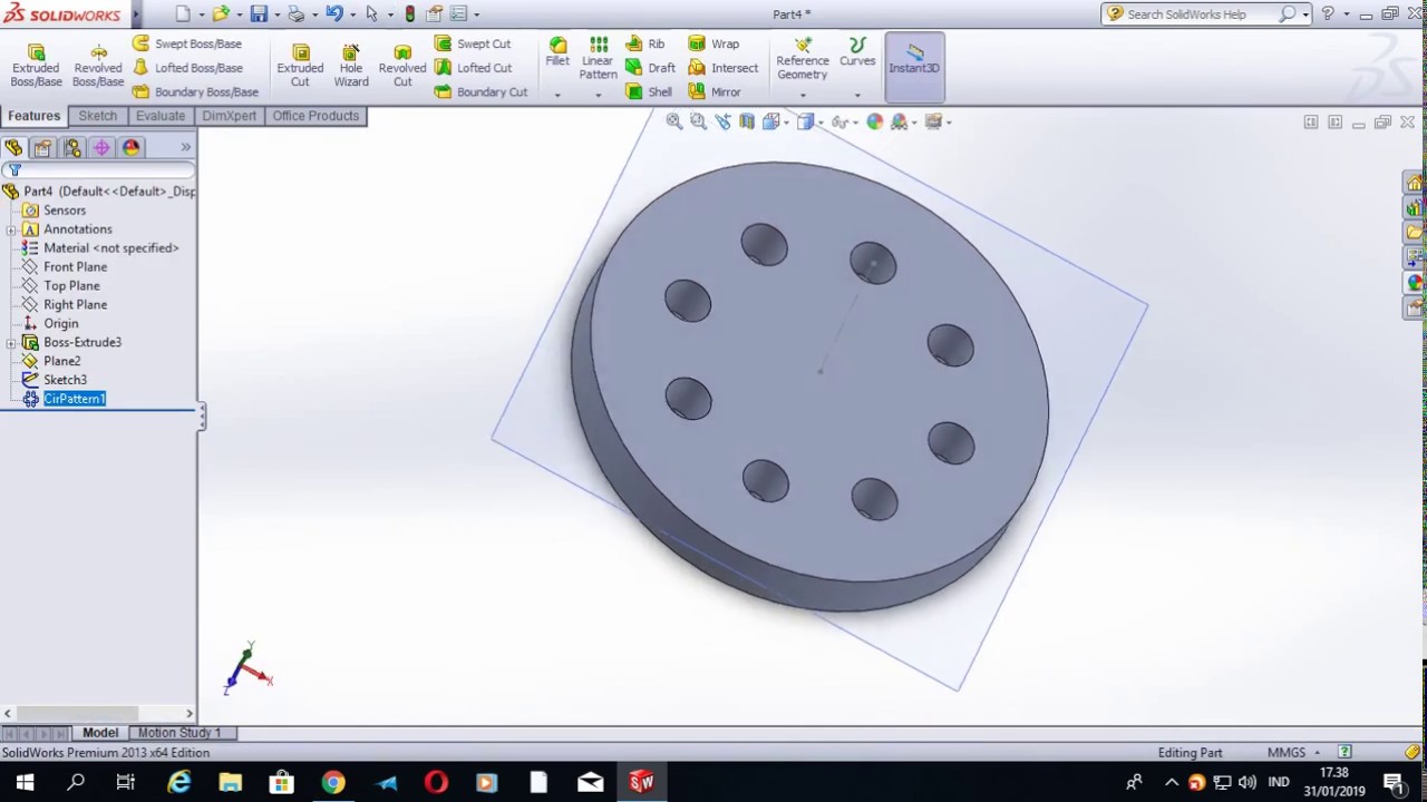 Solidworks Circular Pattern Youtube