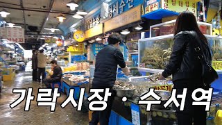 [4K KOREA] SRT수서역에서  지하철3호선 수서역을 거쳐 전국 최대규모의 가락농산물시장과 가락수산시장까지 걸었습니다.