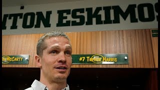 Esks quarterback Trevor Harris arrives in town