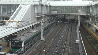 大崎駅の跨線橋から見降ろしたりんかい線直通の埼京線上りE233系の到着～出発