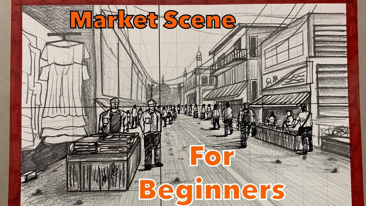 How To Draw Market Scene Composition | For Beginners | Artist Deepkaran ...