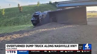 Overturned dump truck along Nashville Highway