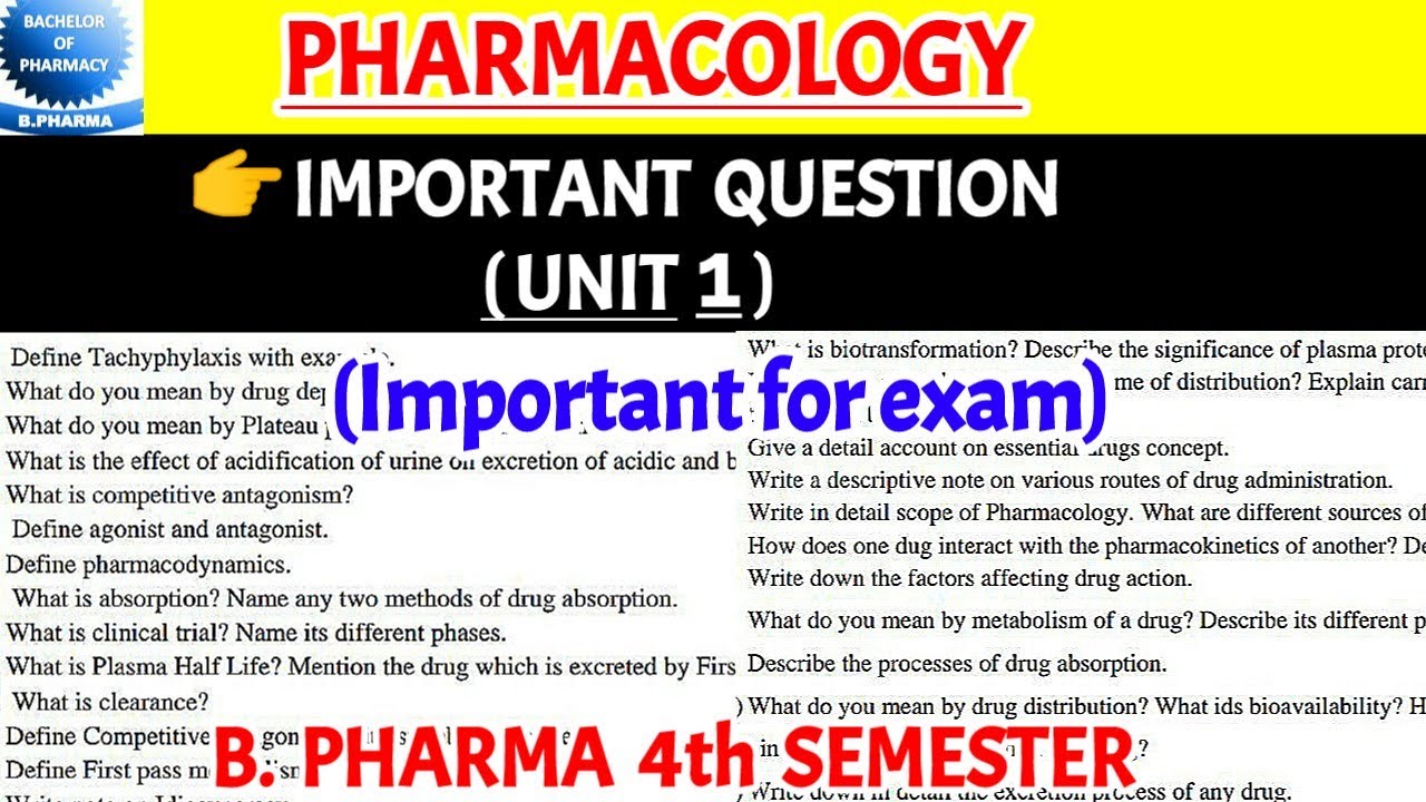 Pharmacology Important Questions || Pharmacology Important Question For ...