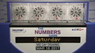 Midday Numbers Game Drawing: Saturday, March 18, 2017