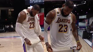 Lebron James & AD laugh about a nice little stain on LeBron's jersey | Game 3 | Rockets vs Lakers