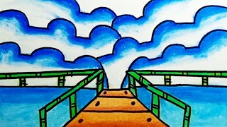 How To Draw Easy Scenery |How To Draw Bridges And Clouds Natural Scenery Easy Step By Step For Kids