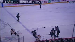 NHL Linesman Trent Knorr catches puck in face