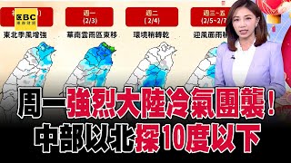 周一強烈大陸冷氣團襲！中部以北探10度以下 @newsebc