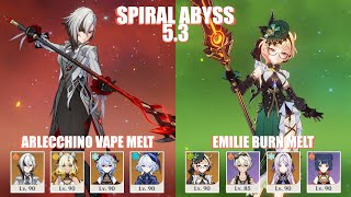 C1 Arlecchino Vape Melt & C0 Emilie Burn Melt | Spiral Abyss 5.3 | Genshin Impact