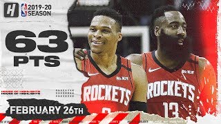 James Harden & Russell Westbrook 63 Points Combined Highlights | Grizzlies vs Rockets | Feb 26, 2020
