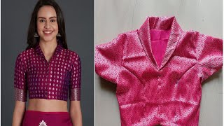 shawl collar blouse cutting and stitching in telugu/how to make shawl collar for kurti's,and blouses