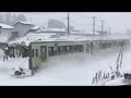 大雪の北上線 雪煙をあげて キハ100 4連 730d 通過 2017年2月19日