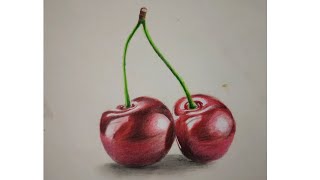 How to draw  hyper realistic cherries| Step by step tutorial for beginners| cherry drawing