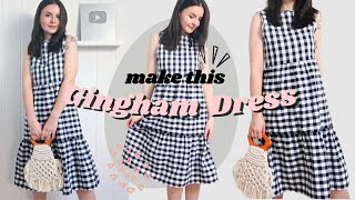 DIY Easy Gingham Tiered Sleeveless Dress No Pattern needed| Owlipop DIY