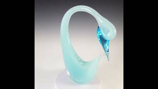 20thcenturyglass.com | Murano Vintage Opalescent Blue Glass Swan Sculpture