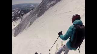 Elise (12) skis the Big Couloir at Big Sky