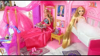 Princess Barbie Rapunzel Pink Room Morning Routine غرفة نوم باربي رابونزيل Barbie rosa Quarto