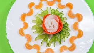 Simple Radish & Carrot  Flower Design - How to Make Orange & Cucumber Vegetable Rose Garnish