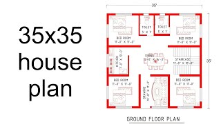 35x35 house plan  | 35 by 35 house design