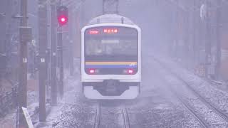 冬　快速電車　総武線　雪