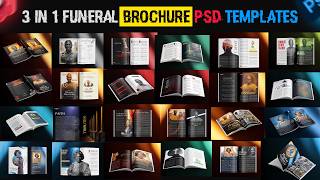 🌿3 in 1 Funeral Brochure PSD Editable Templates for Graphic Designers and Print Shops
