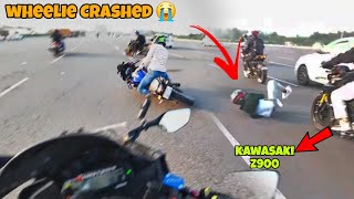 kawasaki z900 wheelie crash😭// Best Rider in india / Ambience Mall