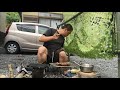 ブッシュクラフト bushcraft 焚き火 ダイソー穴開きステンレスボウル で簡単 自作 のbbqコンロ 空気穴調整