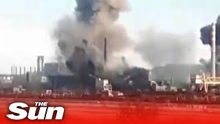 Shocking footage shows moment Russian strikes hit factories in Mariupol