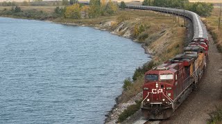 Union Pacific AC4400CW #5763 In Old Paint!!! CP 8799 Leads CP 600 East at Bearspaw, Calgary, AB