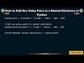 How to Add Key Value Pairs to a Nested Dictionary in Python