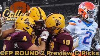 CFP Round 2 Preview \u0026 Picks (Boise vs PSU, UGA vs Notre Dame, Texas vs Arizona St, Oregon vs OSU)