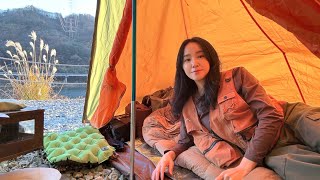 Solo Camping | River view Camping | T-Bone Steak and Wine | Camping Cooking | Romantic Camping