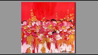 Abstract Red and Pink Flowers Acrylic Painting/ Daily Challenge / palette knife techniques