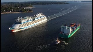 4K | AIDALuna and Mein Schiff 3 in Kiel, Germany | Aerial Shots