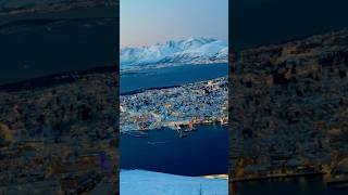 #polar region sunrise in #tromsø with a stunning reddish sky over the #fjords and city! 🌄 #norway