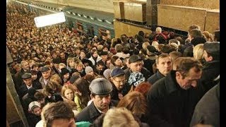 In the Moscow metro, people crush each other because of train breakdowns.