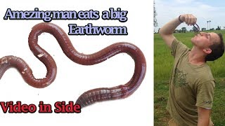 Amazing man eats a big earthworm because of $50