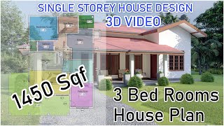 නිදන කාමර 3ක් සහිත ලස්සන නිවසක්, (Single Storey 3 Bed Room House Plan)