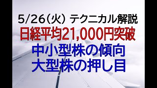 5/26（火）テクニカル市況解説　日経平均は21000円突破　個別株の傾向と戦略