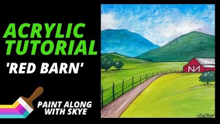 EP12- 'Red Barn' - Simple country landscape with barn - acrylic painting tutorial for beginners