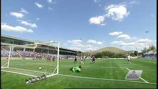 FC Edmonton's Lance Laing scores a free kick goal vs. San Antonio