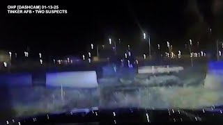 Oklahoma Highway Patrol DASHCAM video, end of pursuit as car crashes into Tinker Air Force Base gate