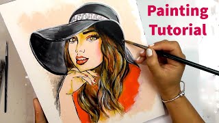 EASY PAINTING Tutorial WOMAN with HAT | Acrylic Step by Step